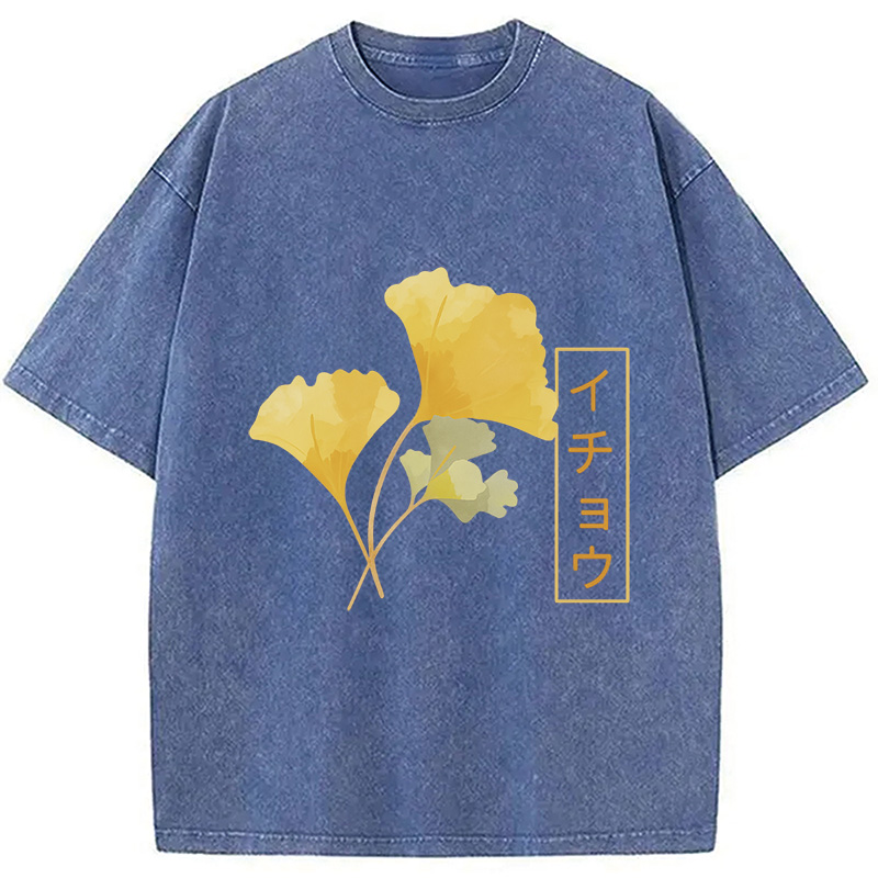 Modecanvas Japanese Aesthetic Ginkgo Leaf Washed T-Shirt