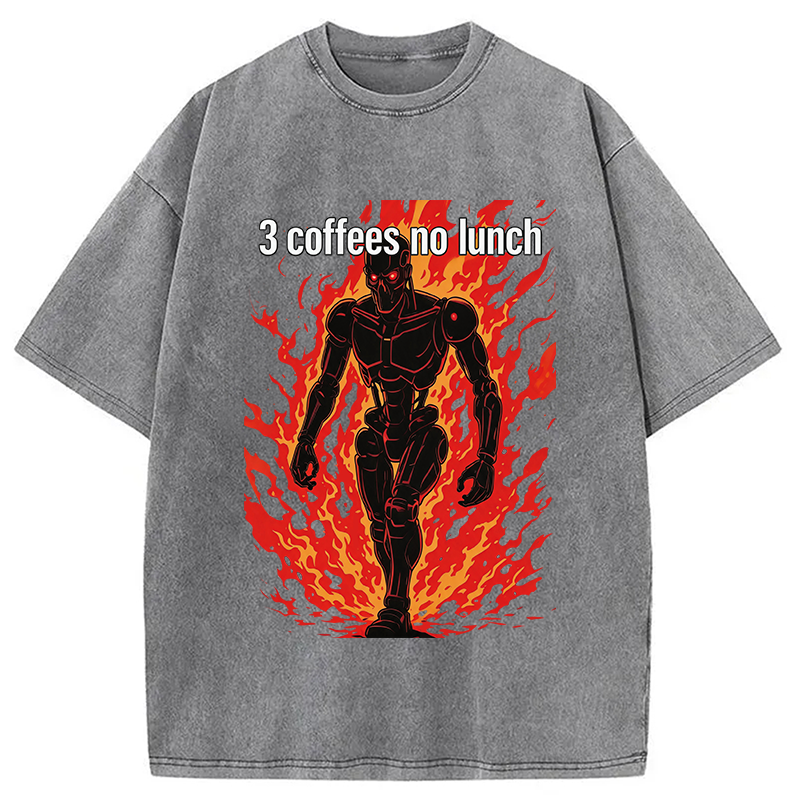 Modecanvas 3 Coffees No Lunch DTG Printing Washed T-Shirt