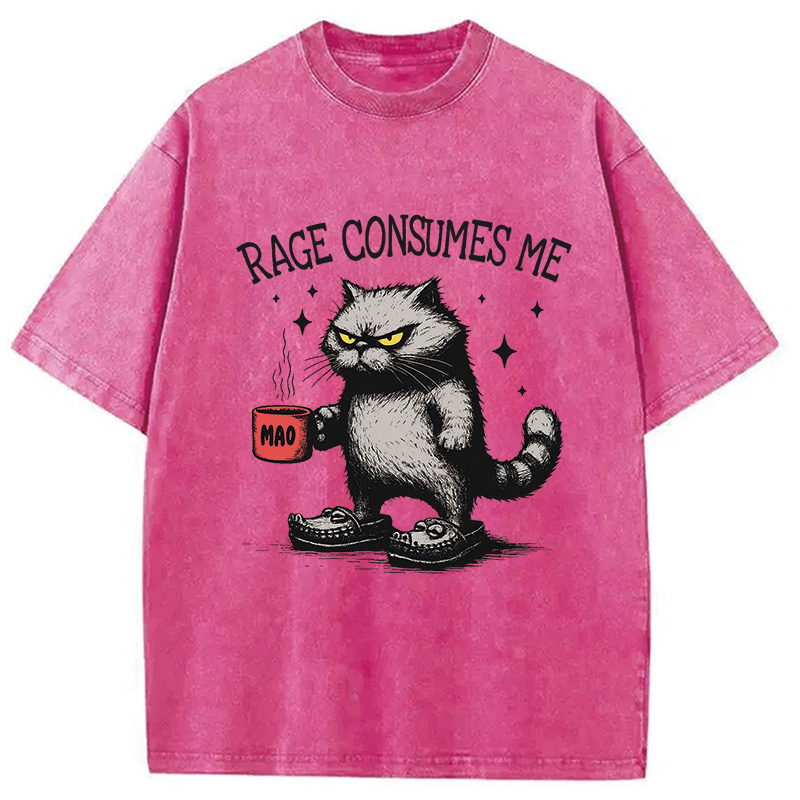 Modecanvas Rage Consumes Me Cat Washed T-Shirt
