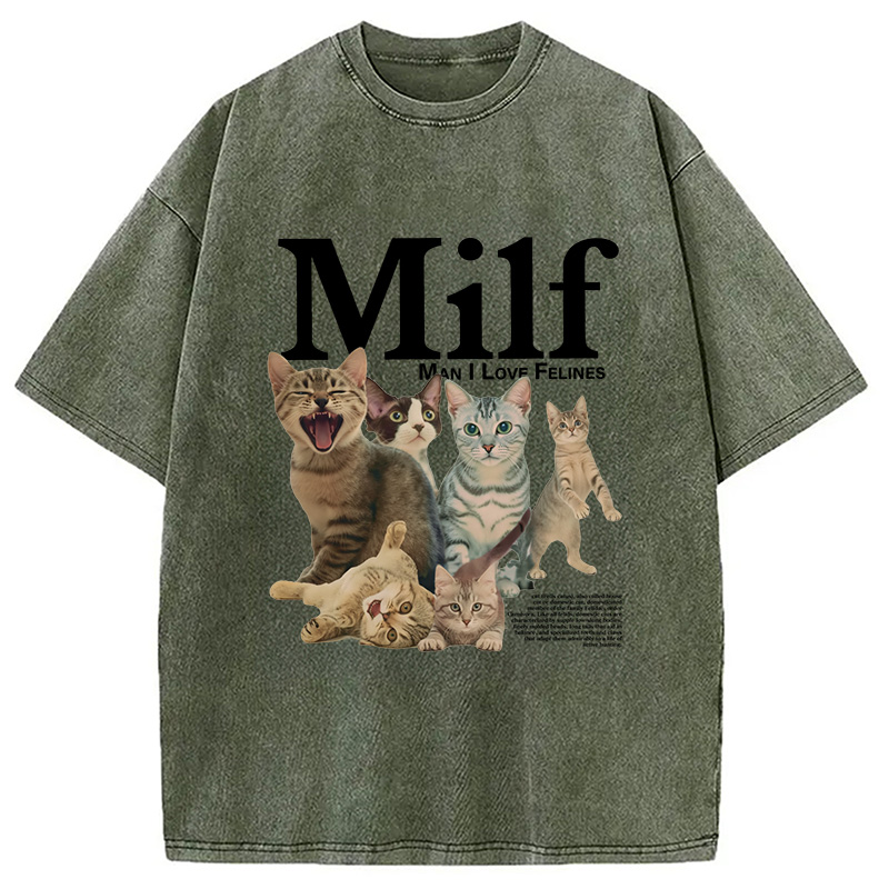 Modecanvas Man I Love Felines Cat Washed T-Shirt
