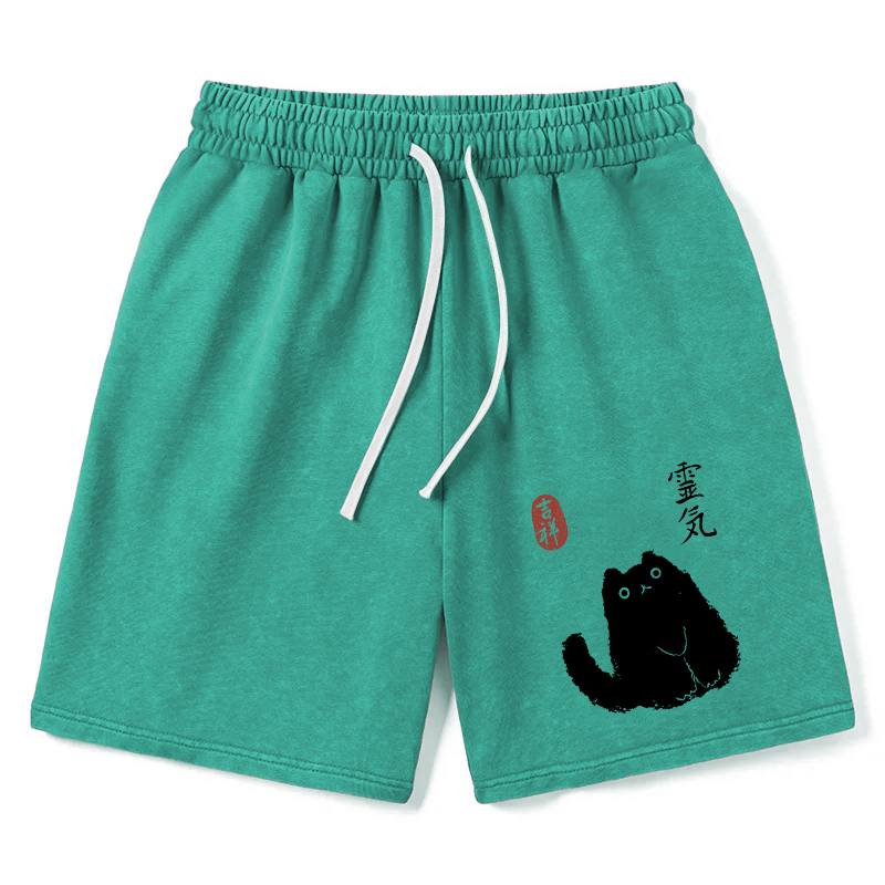 Modecanvas Black Civet Cat Washed Shorts