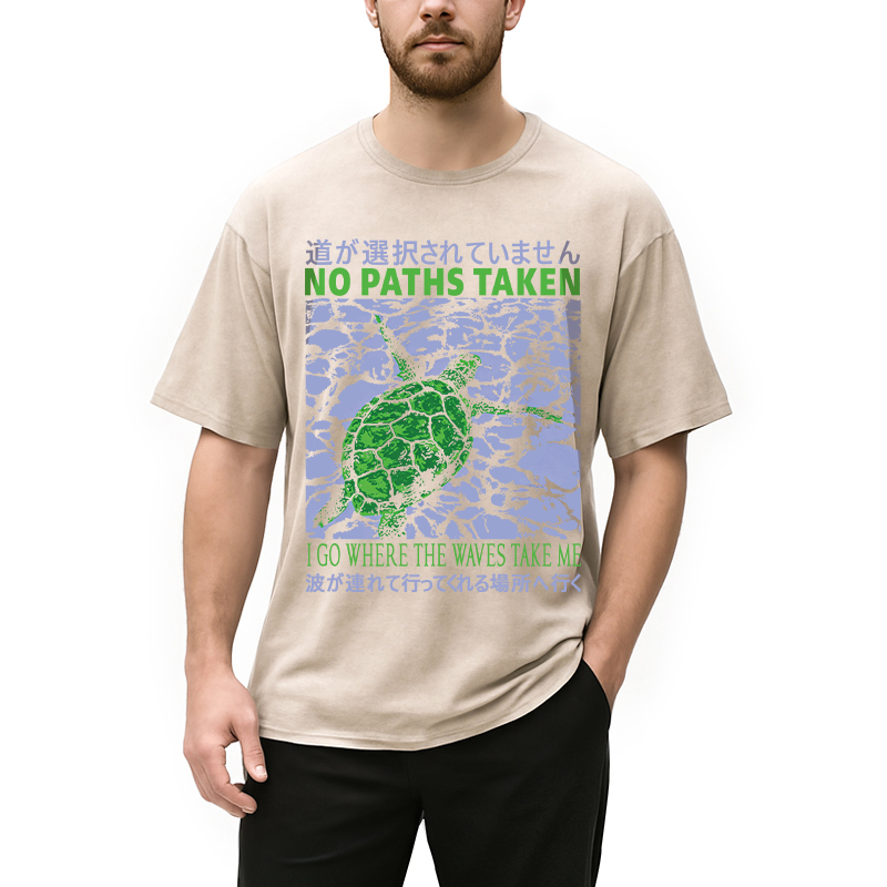 Modecanvas Vintage Japanese Turtle DTG Printing Washed T-Shirt-modecanvas