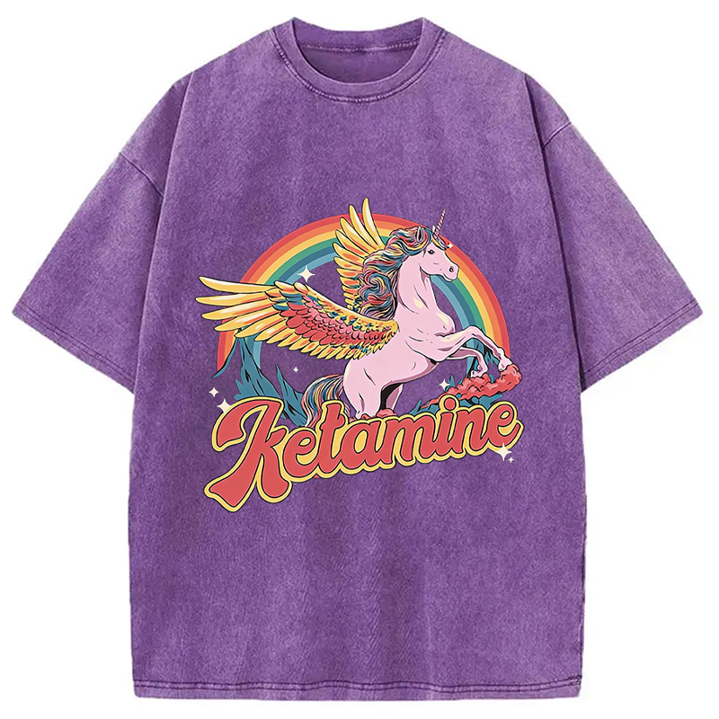 Modecanvas Ketamine Horse DTG Printing Washed T-Shirt