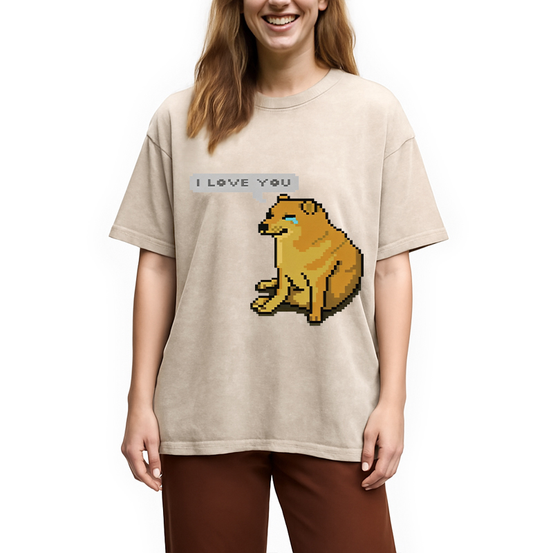 Modecanvas Cheems Luvs You DTG Printing Washed T-Shirt