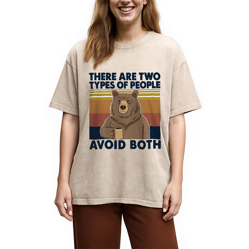 Modecanvas Bear Drink Coffee Washed T-Shirt