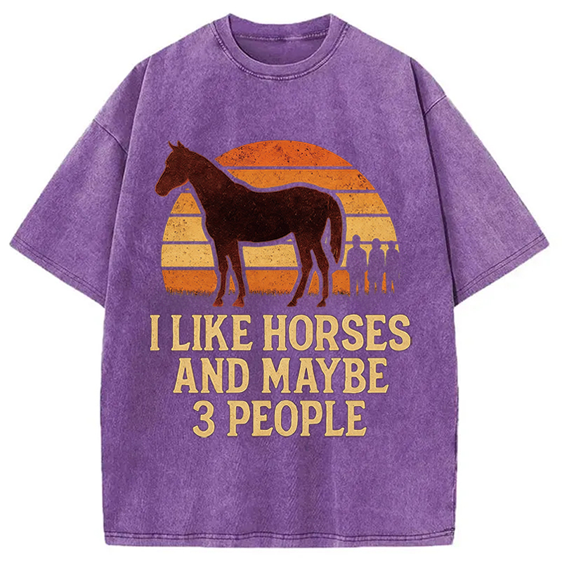 Modecanvas I Like Horse And Maybe 3 People DTG Printing Washed T-Shirt