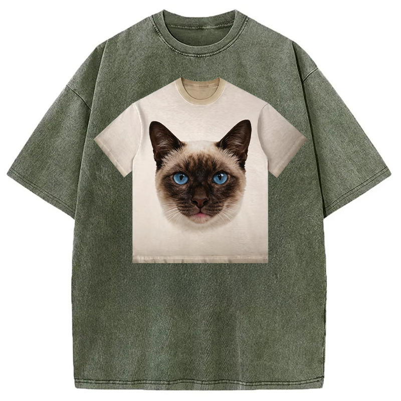 Modecanvas Coffee Cat Shirt Of DTG Printing Washed T-Shirt