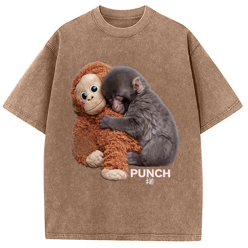 Modecanvas Cute Monkey DTG Printing Washed T-Shirt