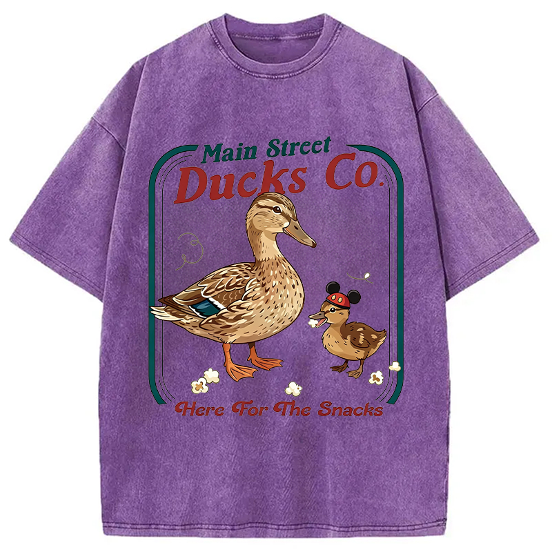 Modecanvas Funny Main Street Ducks Co Here For The Snacks DTG Printing Washed T-Shirt