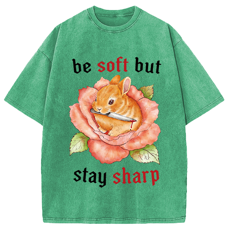 Modecanvas Stay Sharp Rabbit DTG Printing Washed T-Shirt