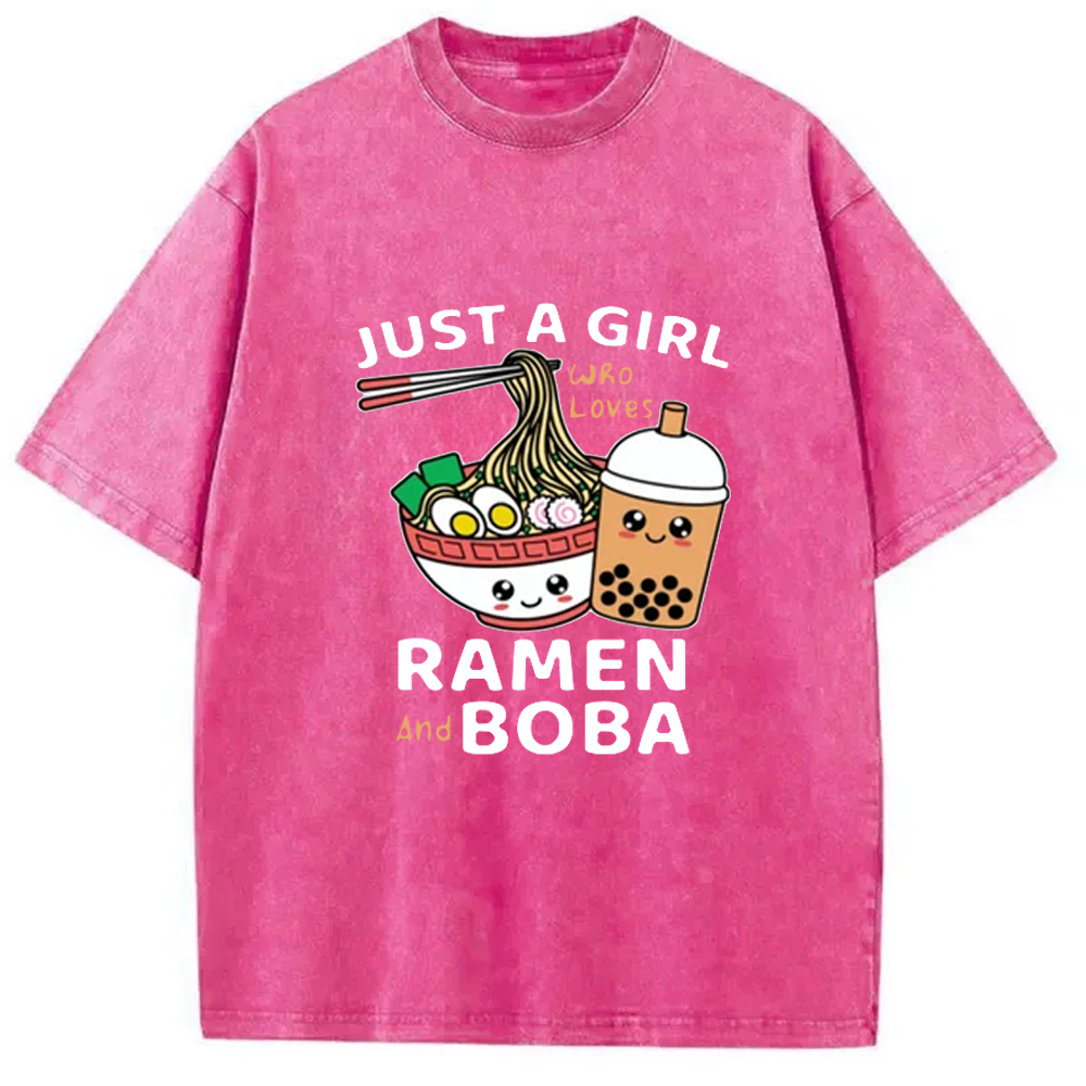 Modecanvas Just A Girl Who Loves Ramen And Boba Washed T-Shirt