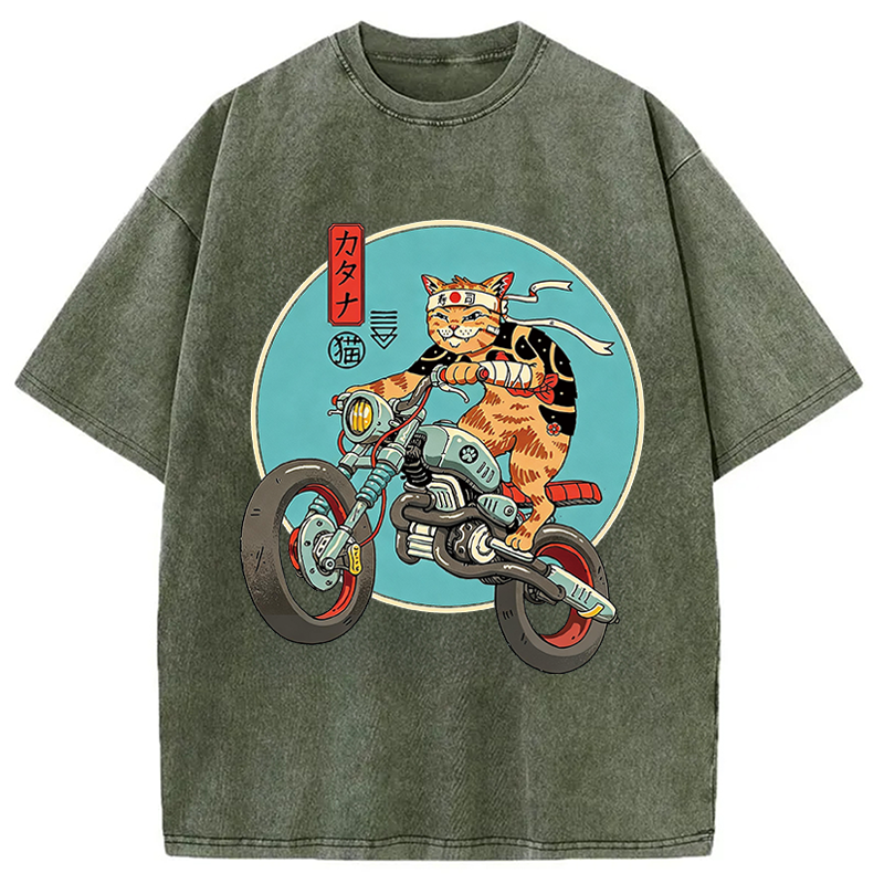 Modecanvas Catana Motorcycle DTG Printing Washed T-Shirt