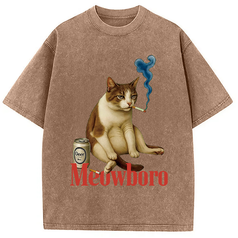 Modecanvas Cigarette Kitten Smoking Cat Meme Washed T-Shirt