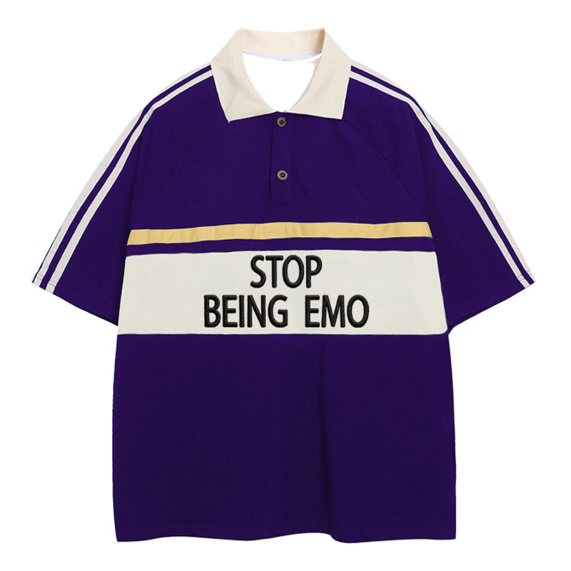 Modecanvas Stop Being Emo Polo Embroidered T-Shirt