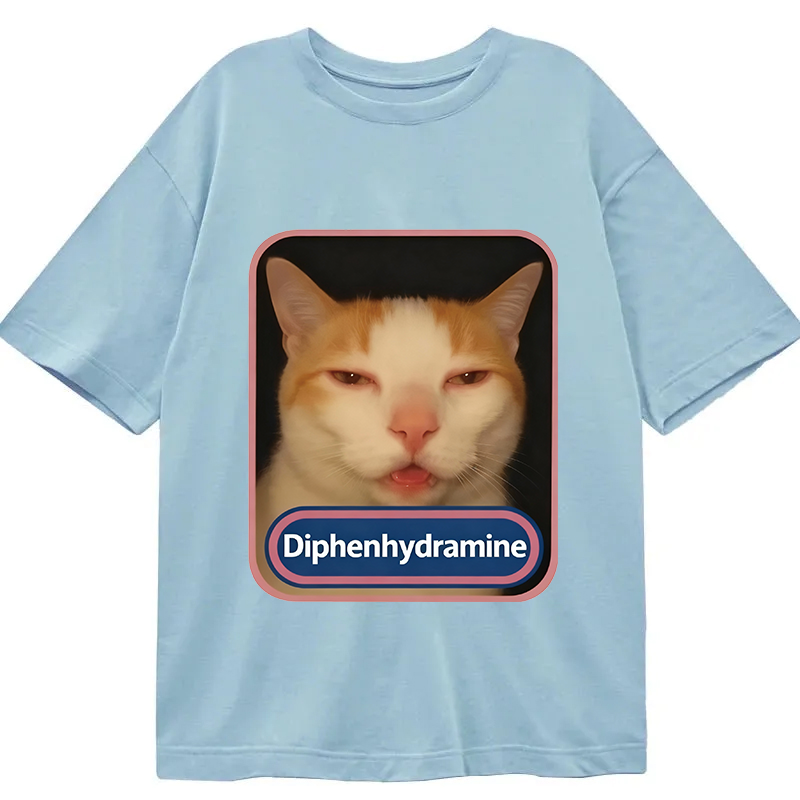 Modecanvas Pink Diphenhydramine Meme Cat DTG Printing Classic T-Shirt-modecanvas