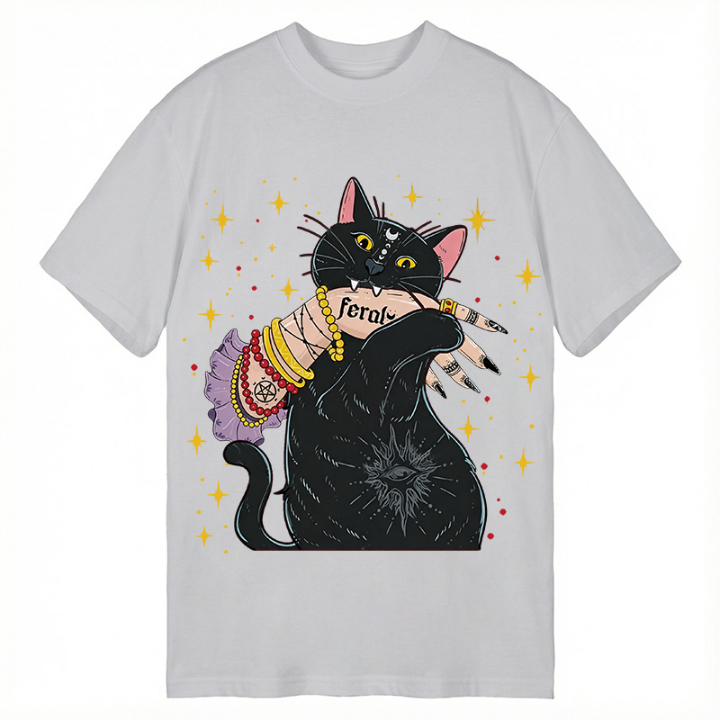 Modecanvas Feral Cat DTG Printing Classic T-Shirt-modecanvas