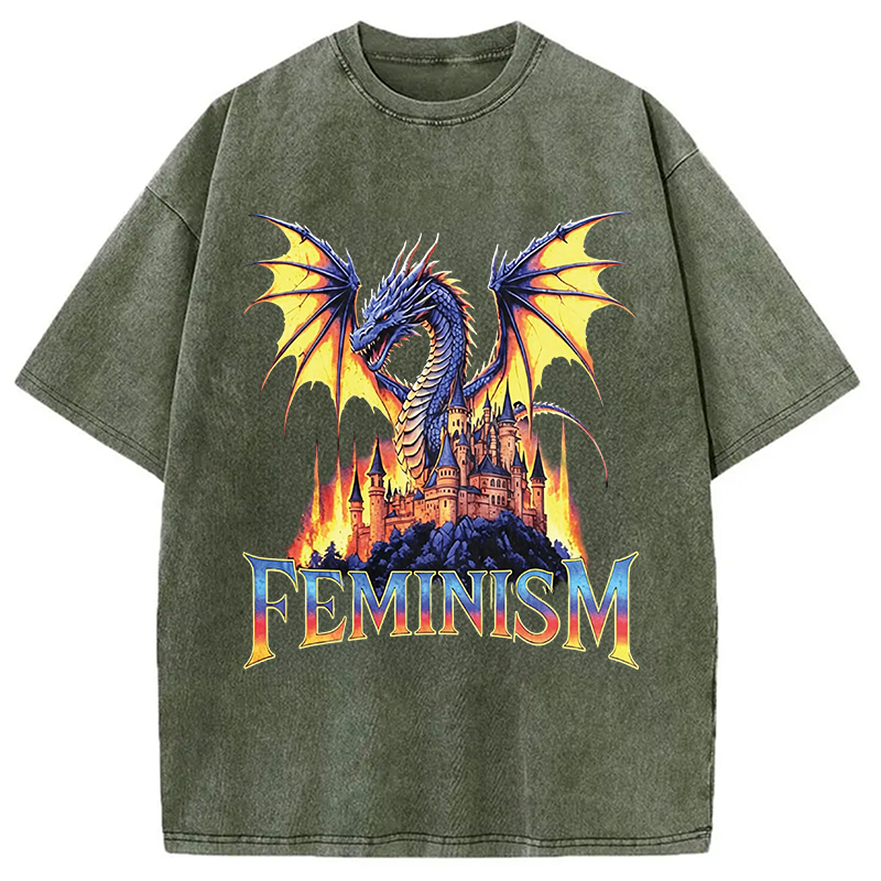 Modecanvas Feminism Dragon DTG Printing Washed T-Shirt
