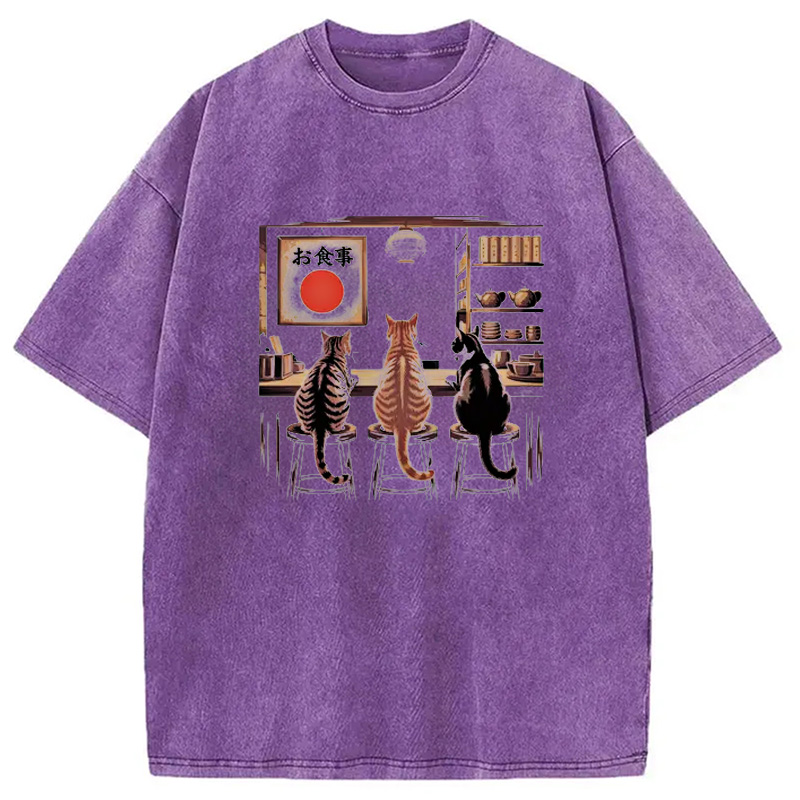 Modecanvas Kawaii Ramen Cat Washed T-Shirt