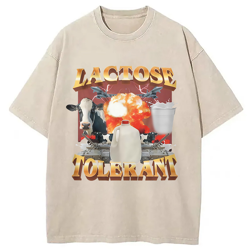 Modecanvas Retro Milk Lactose Tolerant Washed T-Shirt-modecanvas