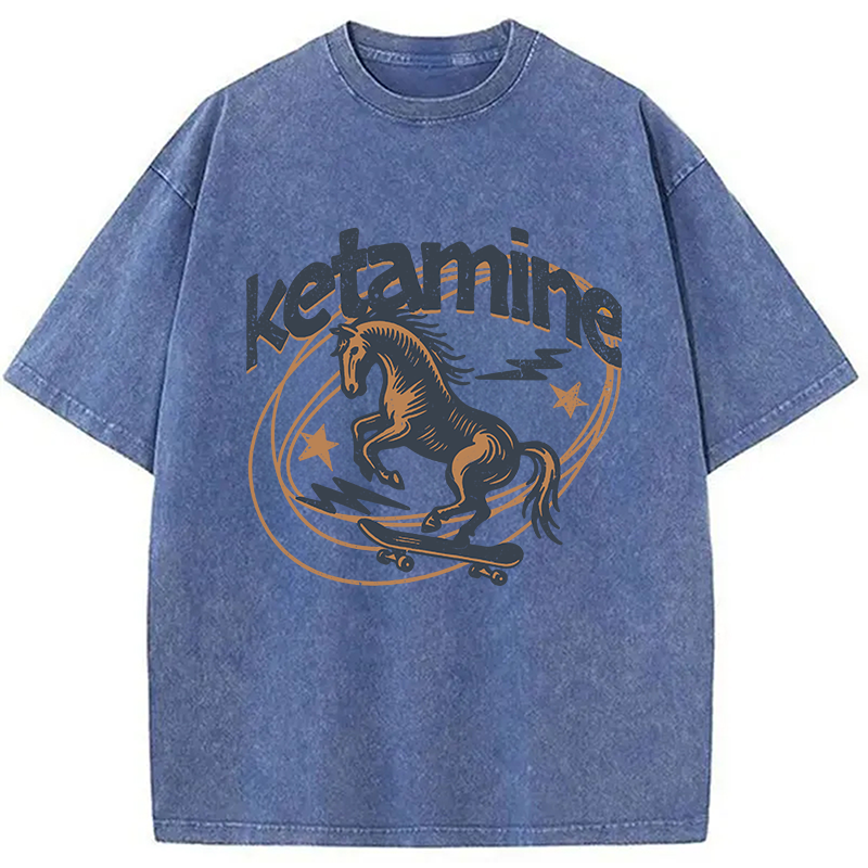Modecanvas Ketamine Horse Funny DTG Printing Washed T-Shirt