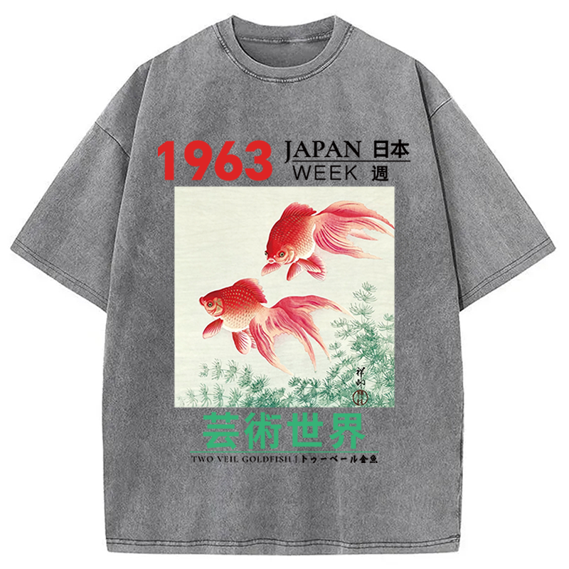 Modecanvas Two Veil Goldfish DTG Printing Washed T-Shirt