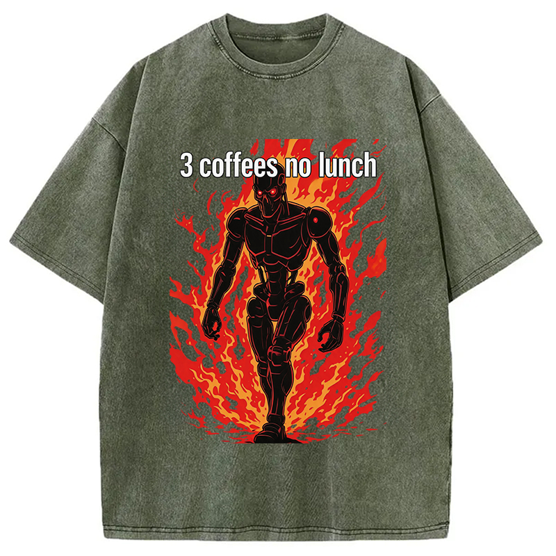 Modecanvas 3 Coffees No Lunch DTG Printing Washed T-Shirt