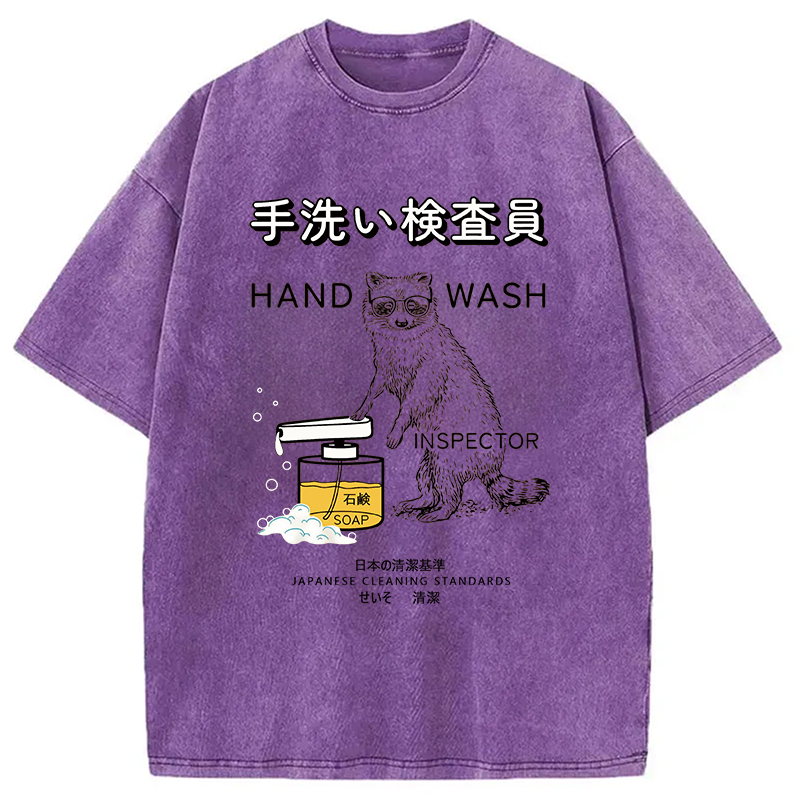 Modecanvas Raccoon Hand Wash Inspector DTG Printing Washed T-Shirt-modecanvas