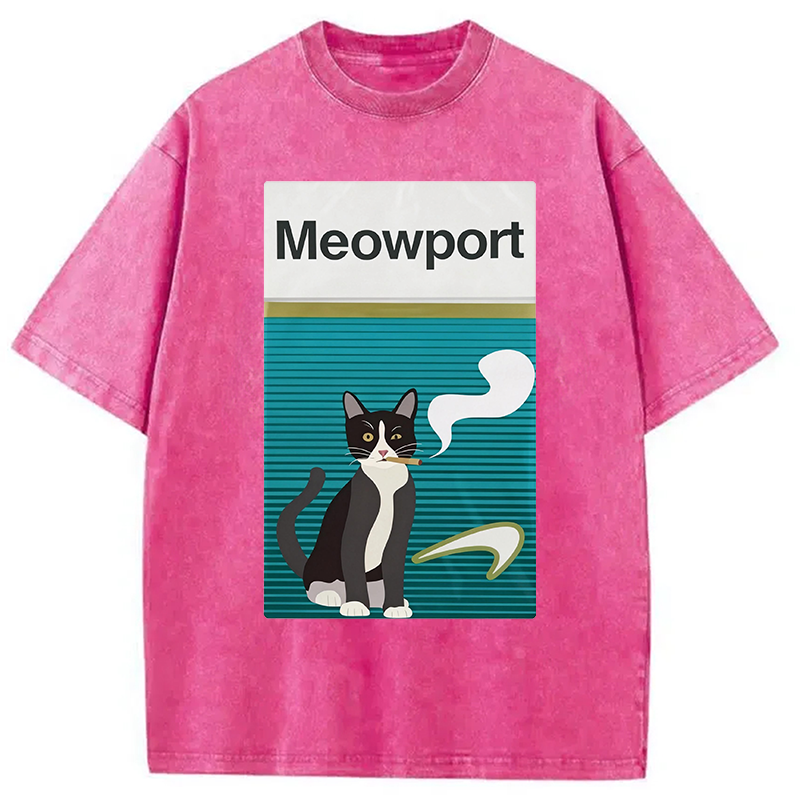 Modecanvas Meowport Funny Cat DTG Printing Washed T-Shirt
