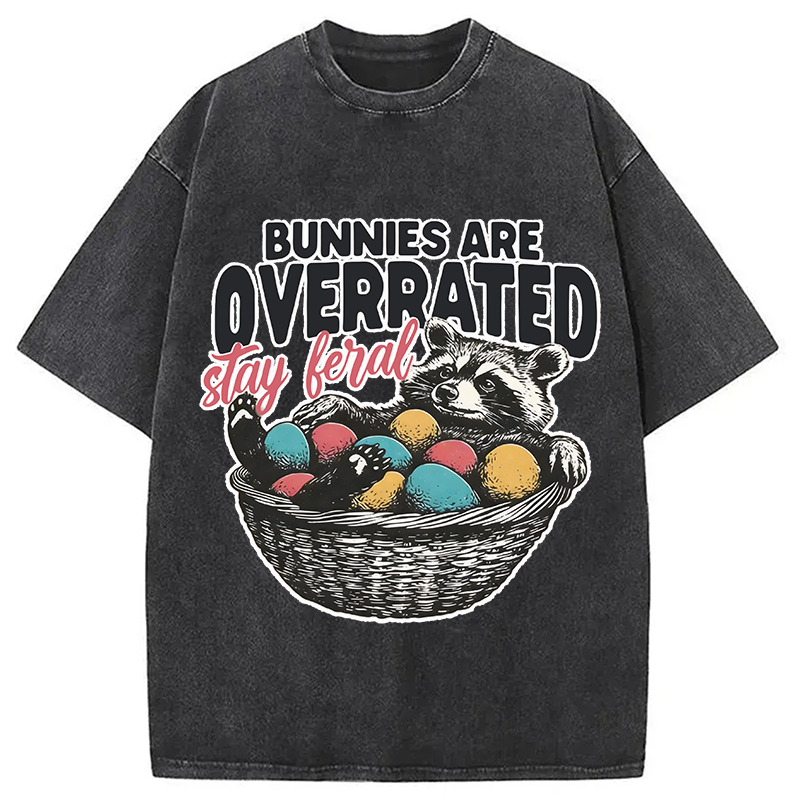 Modecanvas Funny Easter Raccoon DTG Printing Washed T-Shirt