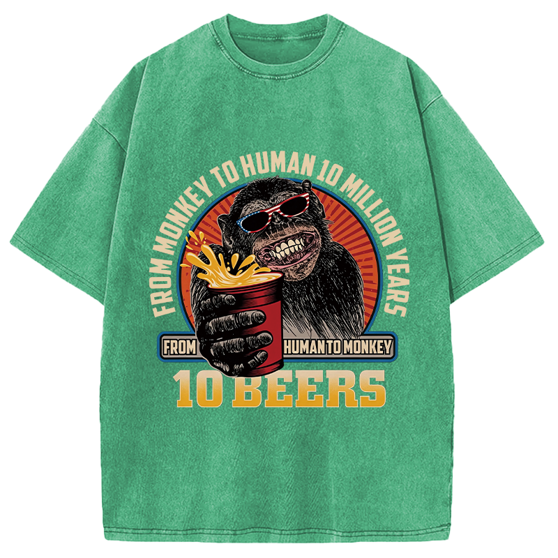 Modecanvas Human To Monkey In 10 Beers Funny Alcohol DTG Printing Washed T-Shirt