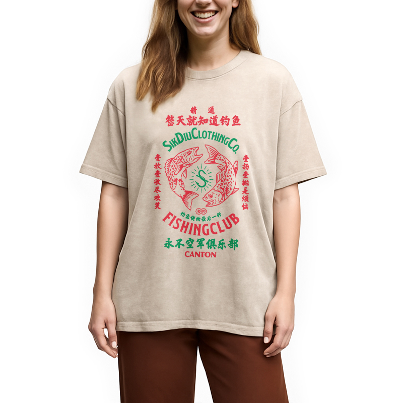Modecanvas Fishing Club DTG Printing Washed T-Shirt