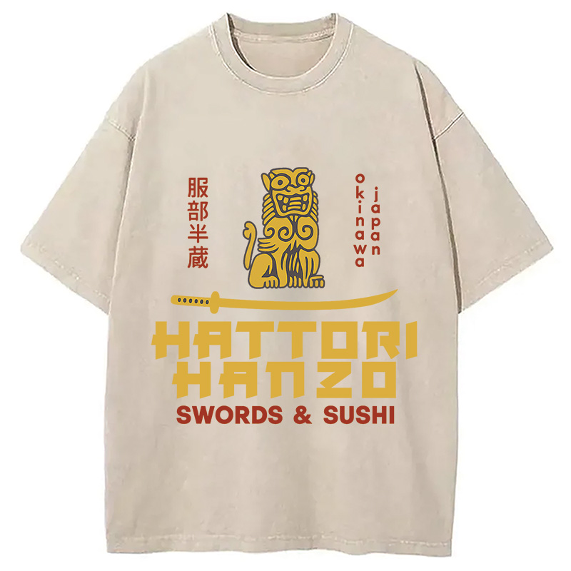 Modecanvas intage Japanese Samurai Sword Action Kill Washed T-Shirt