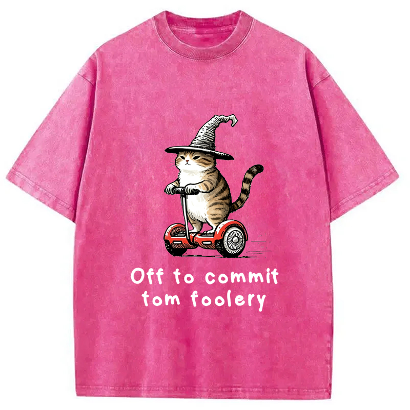 Modecanvas Off To Commit Cat Washed T-Shirt