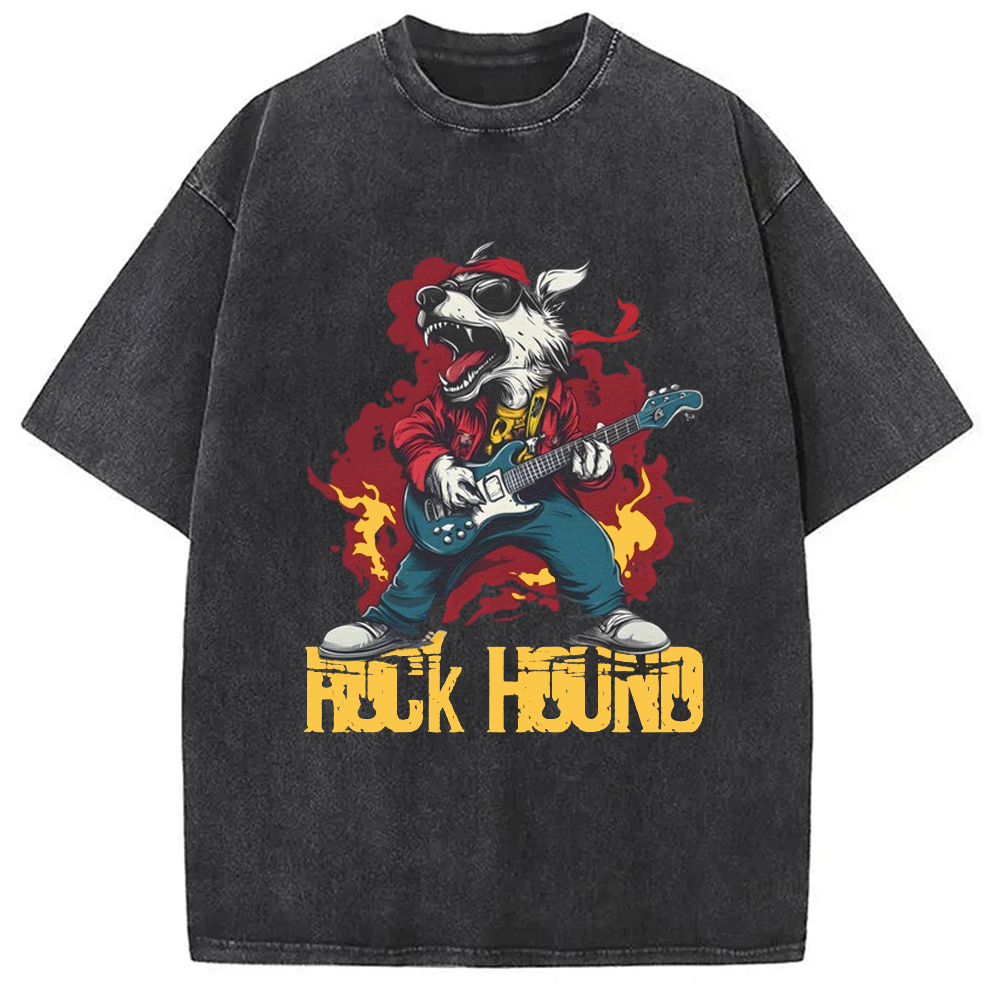 Modecanvas Rock Dog Playing Guitar Washed T-Shirt