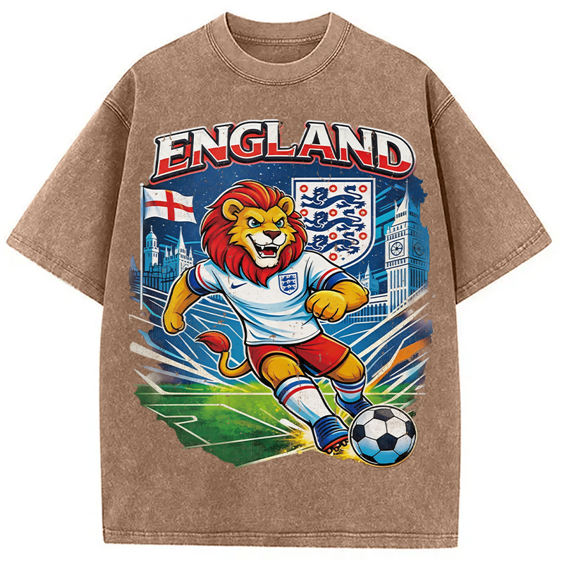 Modecanvas England Lion Soccer DTG Printing Washed T-Shirt