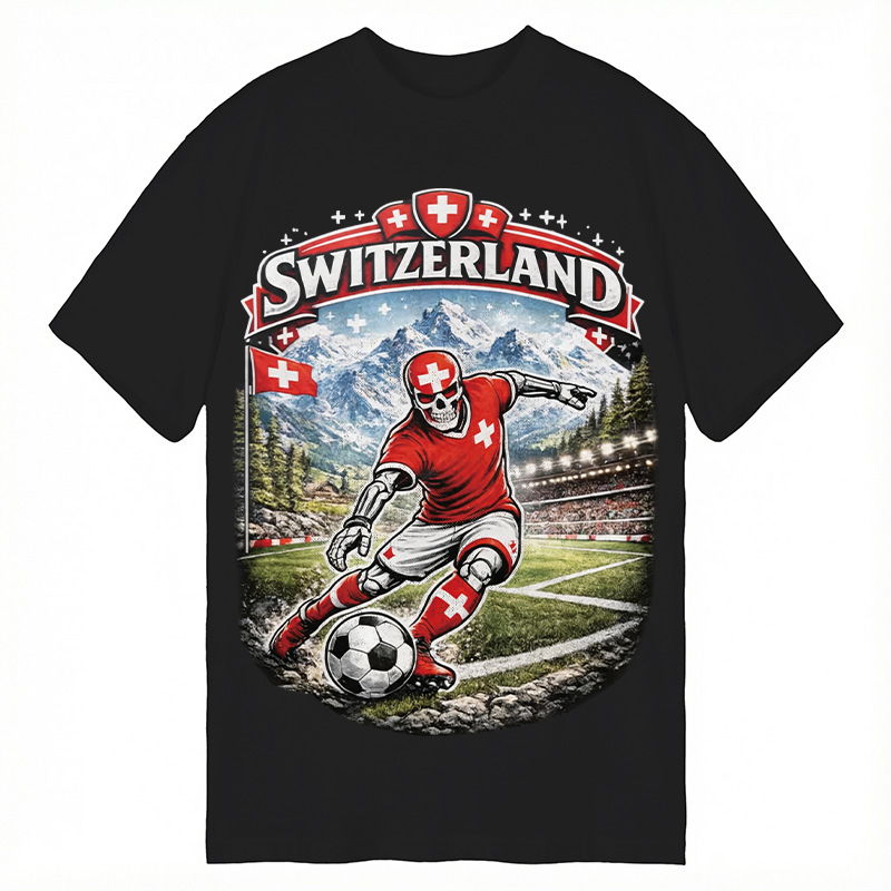 Modecanvas Switzerland Soccer Skull DTG Printing Classic T-Shirt-modecanvas