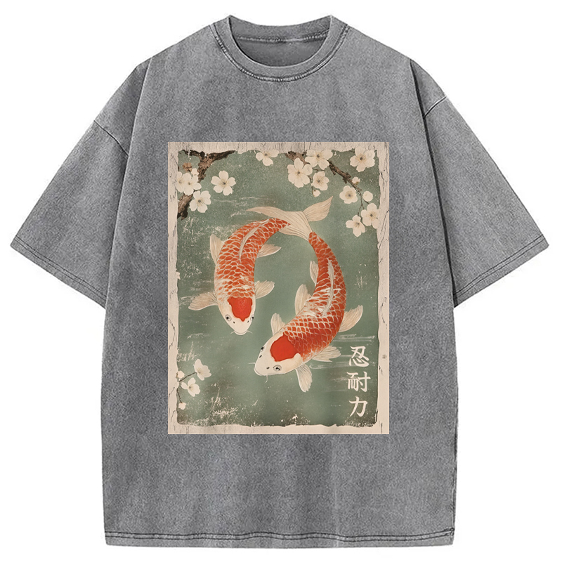 Modecanvas Koi fish and Cherry Blossom Washed T-Shirt