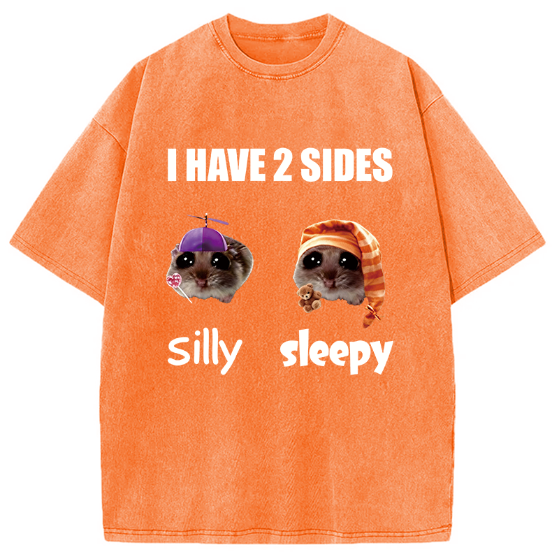 Modecanvas I Have 2 Sides Silly Sleepy Rat Meme DTG Printing Washed T-Shirt
