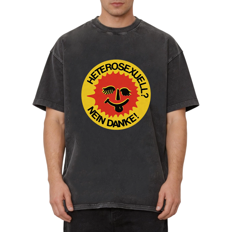 Modecanvas Heterosexuell Nein Danke Retro Pride DTG Printing Washed T-Shirt