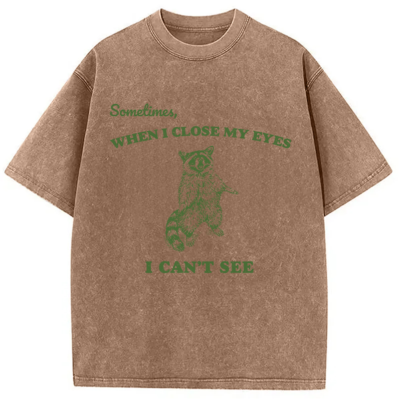 Modecanvas Sometimes When I Close My Eyes I Can't See Funny Raccoon DTG Printing Washed T-Shirt