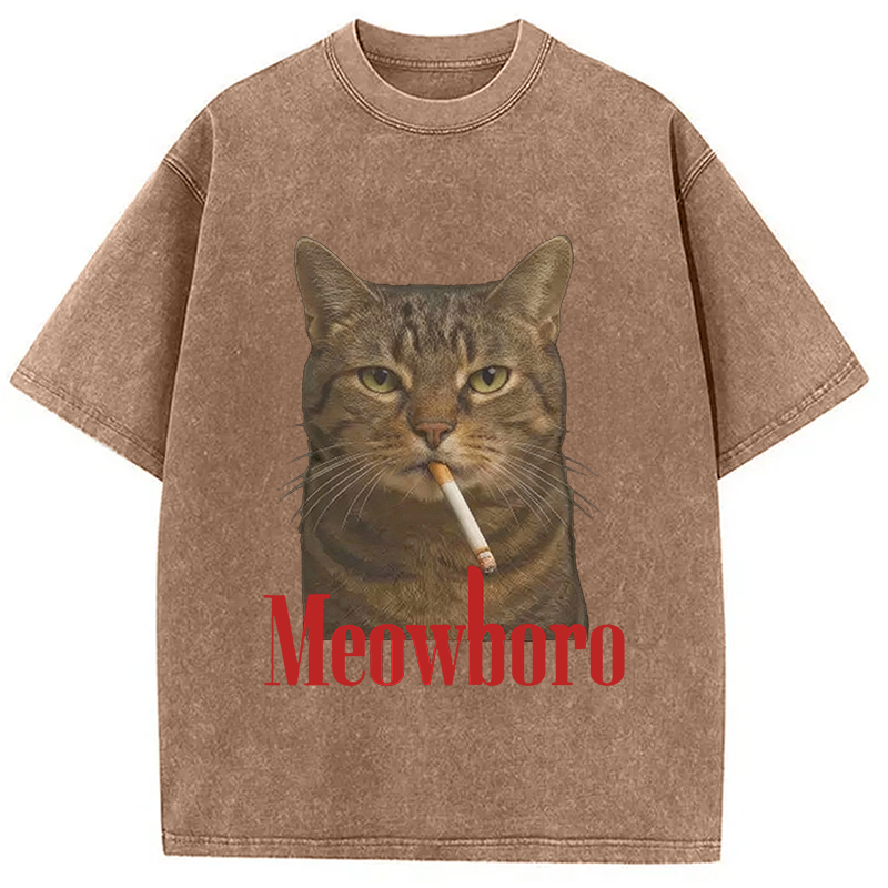 Modecanvas Funny Realistic Cat Meme Washed T-Shirt-modecanvas
