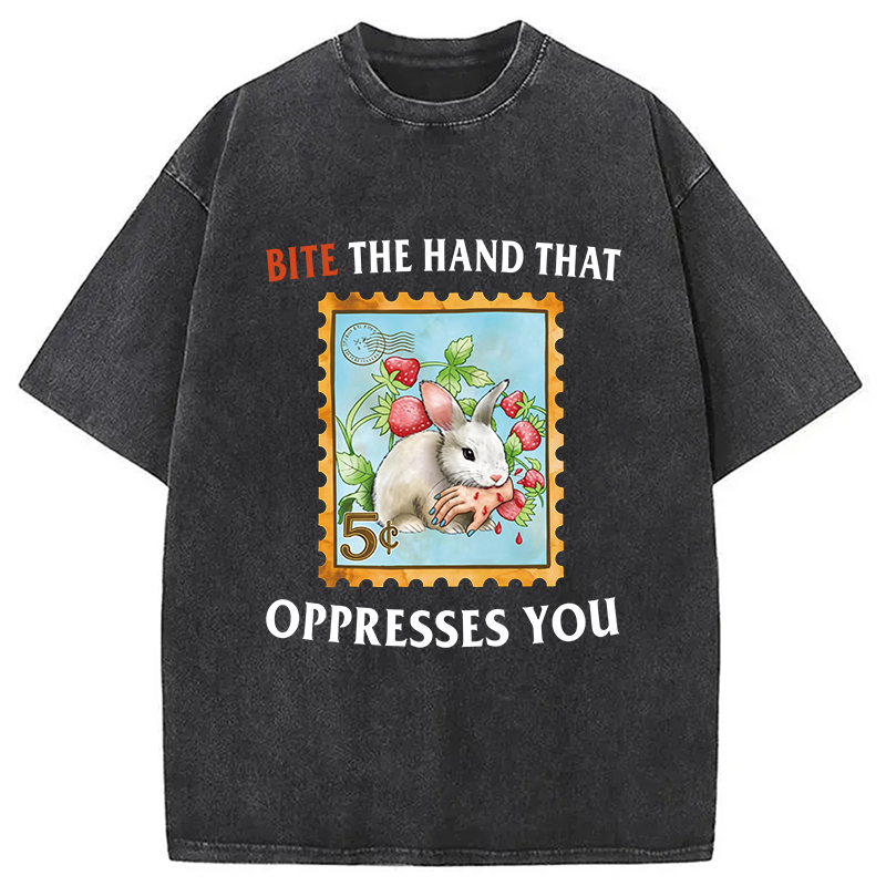 Modecanvas Bite The Hand DTG Printing Washed T-Shirt