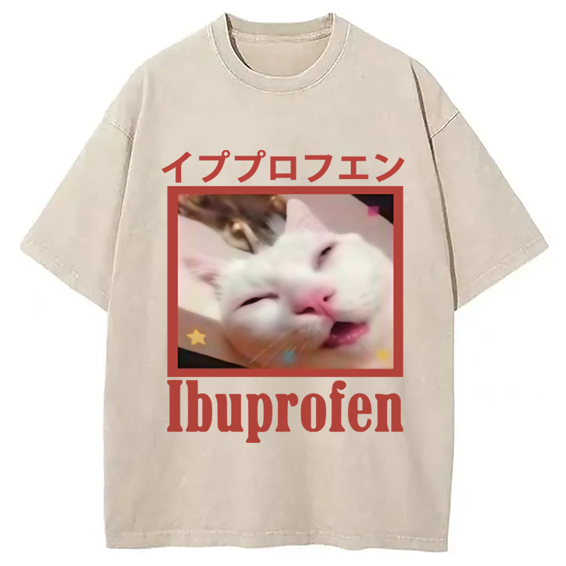 Modecanvas Ibuprofen Meme Cat Washed T-Shirt