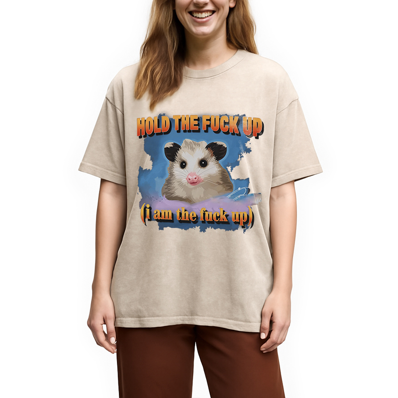 Modecanvas Hold The Possum Up DTG Printing Washed T-Shirt