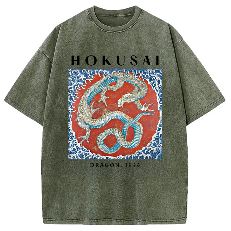 Modecanvas Hokusai Japanese Dragon Washed T-Shirt