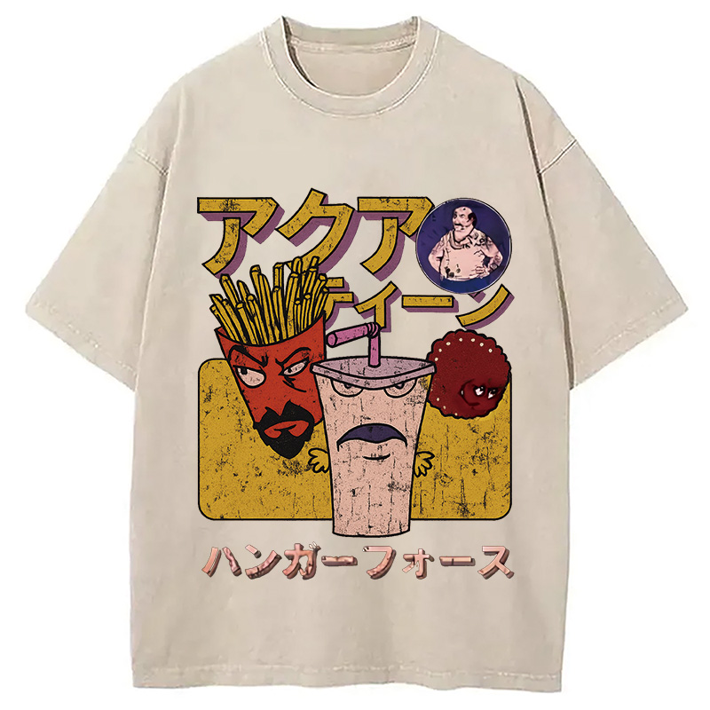 Modecanvas Aqua Teen Hunger Force Japanese Retro Washed T-Shirt-modecanvas