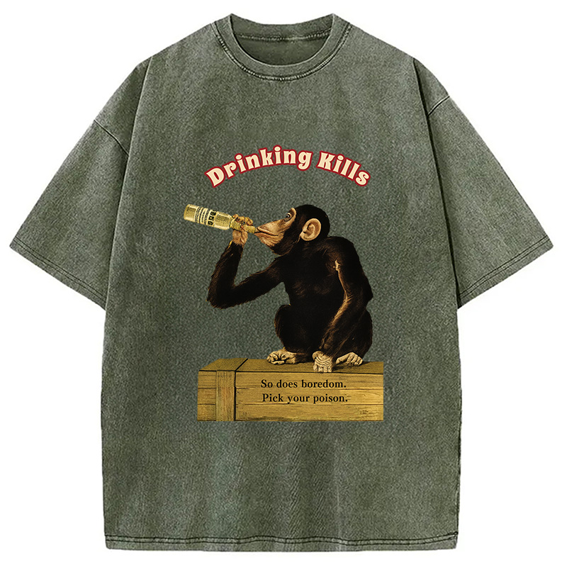 Modecanvas Drinking Kills Monkey Washed T-Shirt