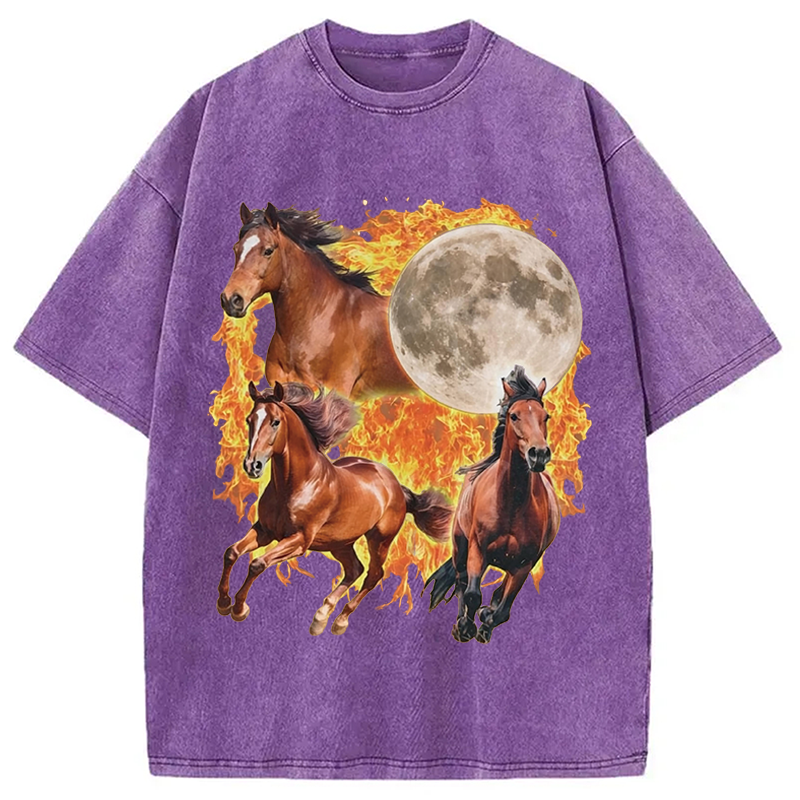 Modecanvas Y2K Fire Horse Year DTG Printing Washed T-Shirt