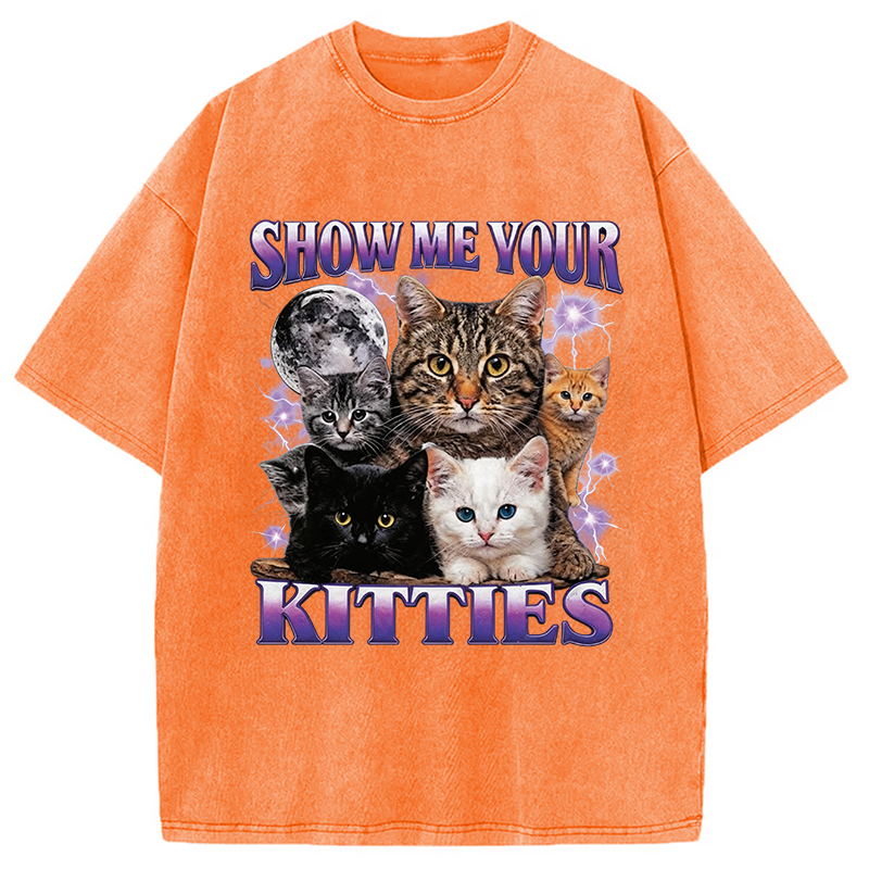 Modecanvas Show Me Your Kitties DTG Printing Washed T-Shirt