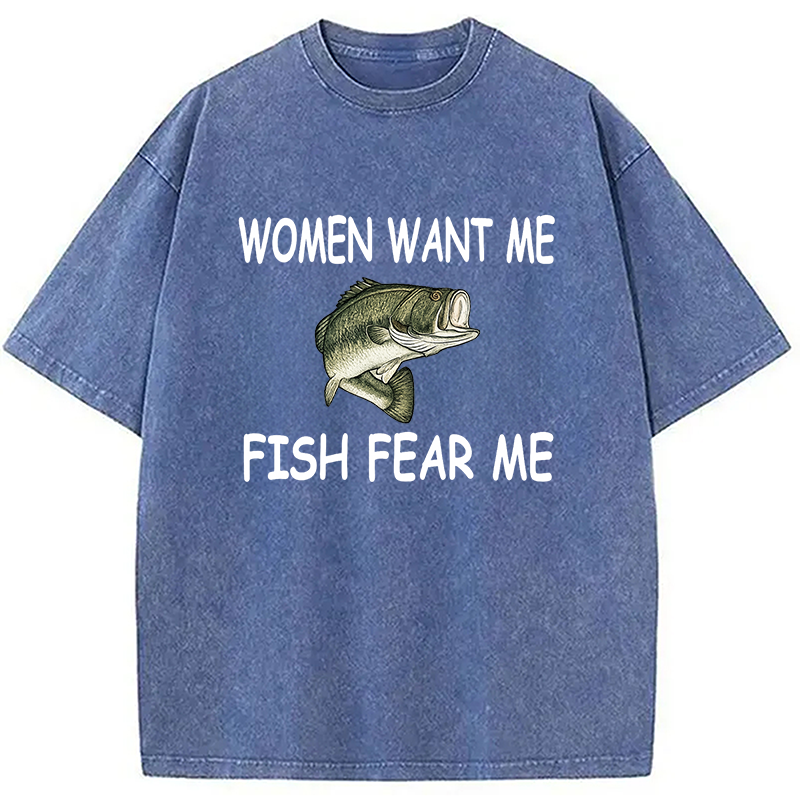 Modecanvas Fishing Women Want Me Fish Fear Me Washed T-Shirt